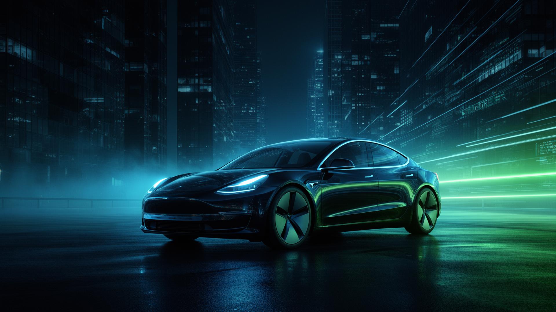 Carro elétrico premium em cidade futurista